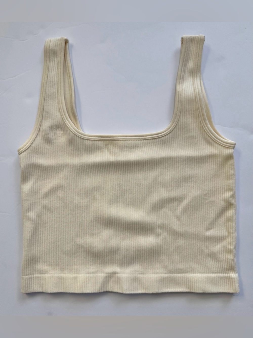 Ribbed Crop Tank Top Beige Scoop Neck Size S